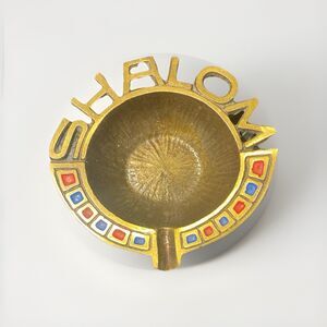 Vintage SHALOM ASHTRAY BRASS MENORAH ISRAEL RARE HEBREW